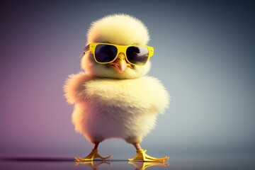 Shades of Adorable: A Cute Spring Baby Chick Sporting Cool Sunglasses, Generative AI.