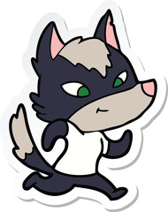 sticker of a friendly cartoon wolf