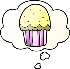 cartoon cupcake and thought bubble in smooth gradient style
