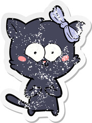 distressed sticker of a cartoon cat