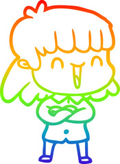 rainbow gradient line drawing cartoon woman