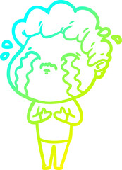 cold gradient line drawing cartoon man crying