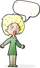 cartoon surprised woman with speech bubble
