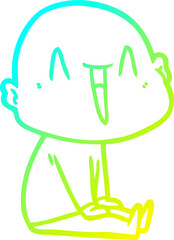 cold gradient line drawing happy cartoon bald man