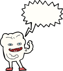cartoon strong healthy tooth with speech bubble