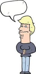 cartoon nervous man with speech bubble