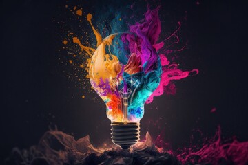 Unleashing Creativity: Impactful and Inspiring Artistic Explosion of Paint Energy in a Lightbulb Eureka Moment, Generative AI.