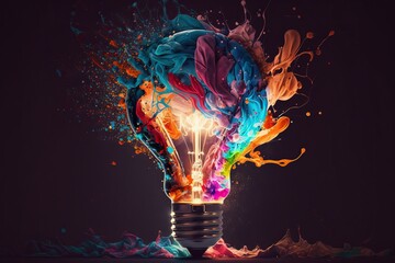 Unleashing Creativity: Impactful and Inspiring Artistic Explosion of Paint Energy in a Lightbulb Eureka Moment, Generative AI.