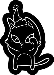 confused cartoon icon of a cat wearing santa hat