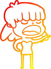 warm gradient line drawing cartoon woman talking loudly