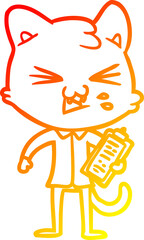 warm gradient line drawing cartoon cat hissing