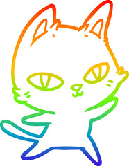rainbow gradient line drawing cartoon cat staring