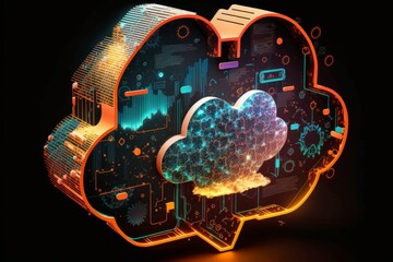 Unlocking the Future of Cloud Services: Exploring Data Protection and AI Information Processing with a Glowing Cloud Icon, Generative AI.
