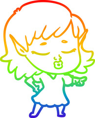 rainbow gradient line drawing pretty cartoon elf girl