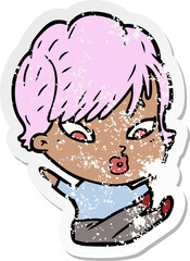 distressed sticker of a cartoon woman