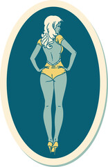 tattoo style sticker of a pinup swimsuit girl
