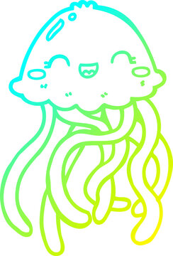 recommend clip art: cold gradient line drawing cute cartoon jellyfish