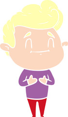 happy flat color style cartoon man