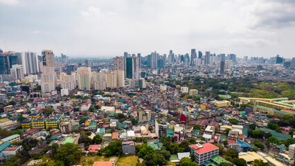 Mandaluyong, Metro Manila, Philippines - Aerial of Mandaluyong, and the nearby Makati skyline.