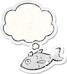 cartoon fish and thought bubble as a distressed worn sticker