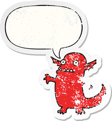 cartoon halloween monster and speech bubble distressed sticker