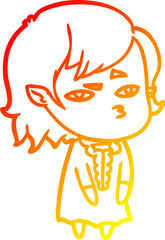 warm gradient line drawing cartoon vampire girl