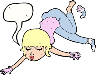 cartoon woman floating with speech bubble