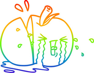 rainbow gradient line drawing cartoon apple crying