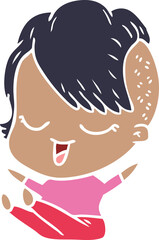 happy flat color style cartoon girl