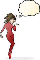 cartoon future space woman with thought bubble