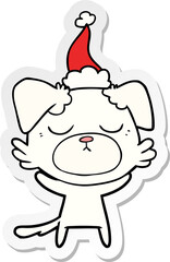 cute sticker cartoon of a dog wearing santa hat