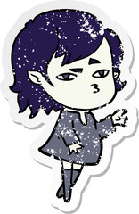 distressed sticker of a cartoon vampire girl