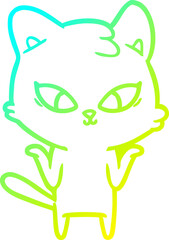 cold gradient line drawing cute cartoon cat