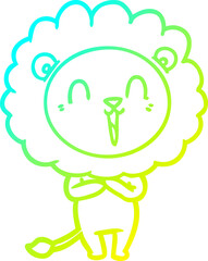 cold gradient line drawing laughing lion cartoon