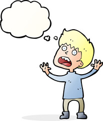 cartoon stressed boy with thought bubble