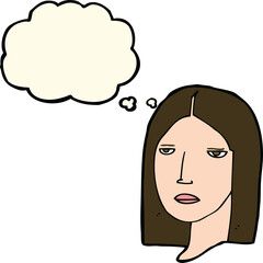 cartoon serious woman with thought bubble