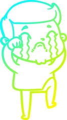 cold gradient line drawing cartoon man crying