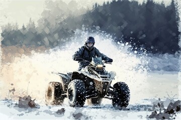 Abstract dynamic scene of ATV rider. Beautiful creative art. Generative AI