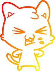 warm gradient line drawing cartoon cat hissing