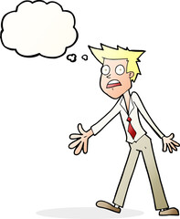 cartoon stressed man with thought bubble