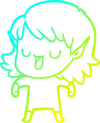 cold gradient line drawing cartoon elf girl