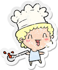 distressed sticker of a cartoon chef