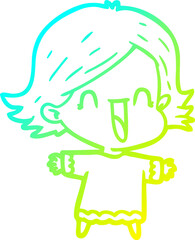 cold gradient line drawing cartoon happy woman