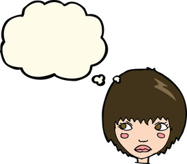 cartoon unhappy girl with thought bubble