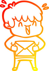 warm gradient line drawing cartoon laughing boy
