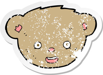 retro distressed sticker of a cartoon teddy bear face