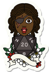 human rogue with natural 20 dice roll sticker