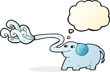 cartoon elephant squirting water with thought bubble