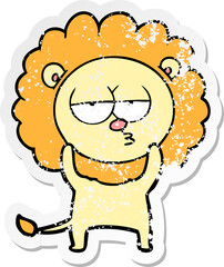 distressed sticker of a cartoon bored lion