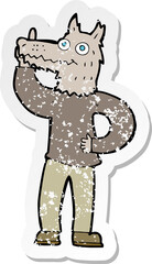 retro distressed sticker of a cartoon werewolf with idea